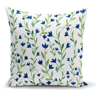 Decoratieve prachtig digitaal print sierkussen blauwe bloemen motieven - Kussens woonkamer - Binnen en buiten 45x45cm