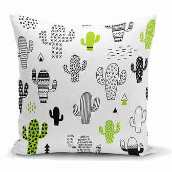 Woonkamer decoratieve sierkussen potlood tekening cactus zwarte en groene - Kussens woonkamer - Binnen of Buiten decoratie sierkussens 45x45cm