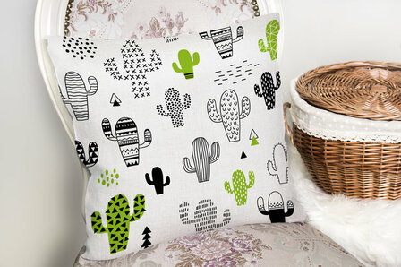 Woonkamer decoratieve sierkussen potlood tekening cactus zwarte en groene - Kussens woonkamer - Binnen of Buiten decoratie sierkussens 45x45cm