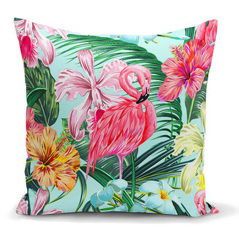 Decoratieve sierkussen flamingo met bloemen ontwerp - Kussens woonkamer - Binnen of Buiten decoratie sierkussens 45x45cm