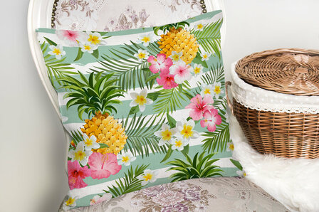 Decoratieve sierkussen met bloemen en ananas ontwerp- Harmonie van geweldige kleuren - Kussens woonkamer - Binnen of buiten sierkussens 45x45cm