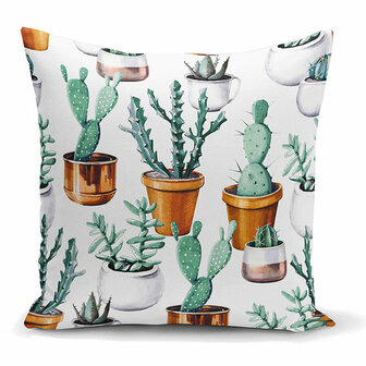 Decoratieve sierkussen cactus in bloempot - Kussens woonkamer - Binnen of Buiten decoratie sierkussens -45x45cm afmeting