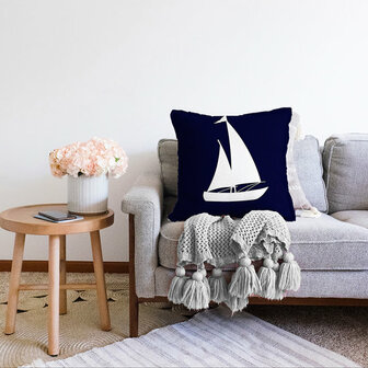 Zeilboot tekening speciaal ontwerp digitaal gedrukte decoratieve chenille kussenhoes - Binnen en buiten kussens - 55x55 cm
