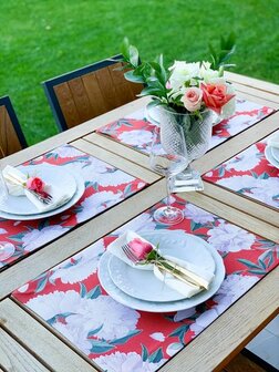 Zijou Placemats Rood wit Roos linnen set van 4 - 35x50 cm