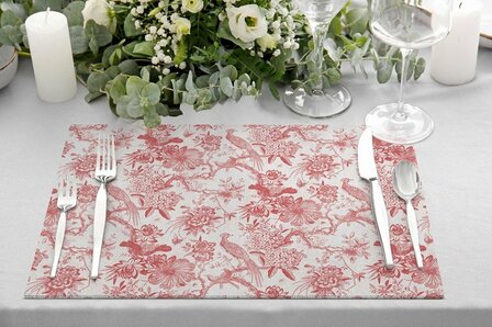 Zijou Placemats Rode tuin linnen set van 4 - 35x50 cm