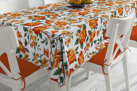Zijou Tafelkleed Oranje Lotus - Linnen stof 160x220 cm
