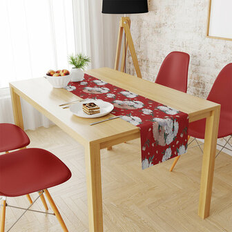 Zijou Tafelloper Bloemen Rood - Linnen stof 140x45 cm