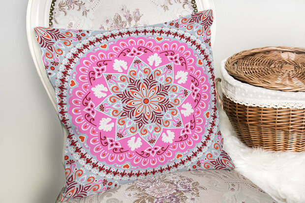 Decoratieve woonkamer sierkussen uniek pink oosterse mandala motief - Kussens woonkamer - Binnen of buiten sierkussens 45x45cm