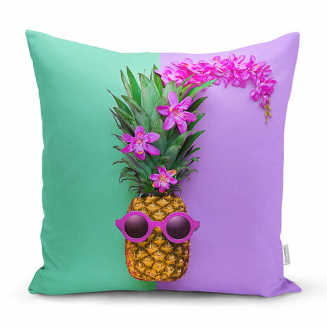 Woonkamer decoratieve sierkussen ananas op groene en parse achtergrond - Kussens woonkamer - Binnen of Buiten decoratie sierkussens 45x45cm