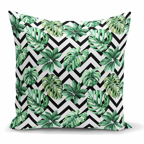 Sierkussen zigzag groene palmbladen uniek ontwerp - Kussens woonkamer - Binnen of Buiten decoratie sierkussens - afmeting 45x45cm