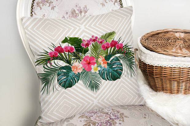 Decoratieve prachtig digitaal print sierkussen met bloemen motieven-  Kussens woonkamer of buiten 45x5cm