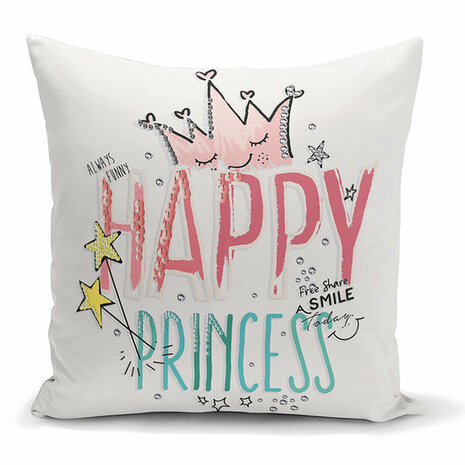 Kinderkamer sierkussen Happy Princess - Kussens woonkamer - Binnen of Buiten decoratie sierkussens 45x45cm