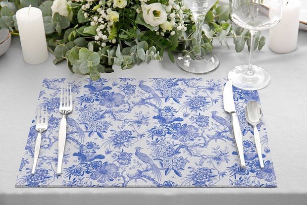 Zijou Placemats Blauwe tuin linnen set van 4 - 35x50 cm