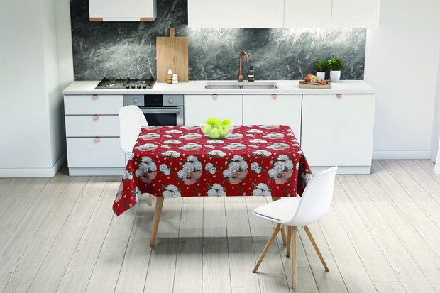 Zijou Tafelkleed Rood bloemen - Linnen stof 160x220 cm