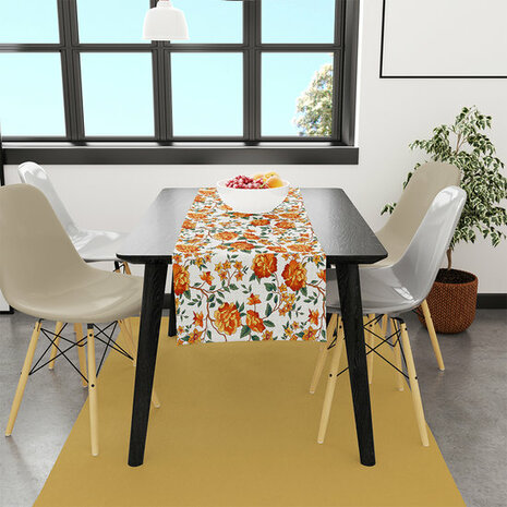 Zijou Tafelloper Oranje Lotus - Linnen stof 140x45 cm