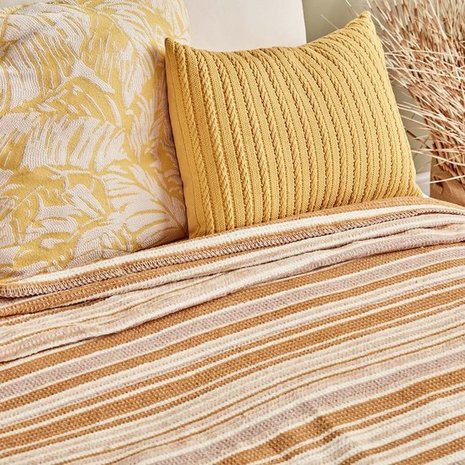 Gestreepte Katoenen  Deken Beige- Multifunctionele deken - Tv deken - Throw plaid (150x220 cm)